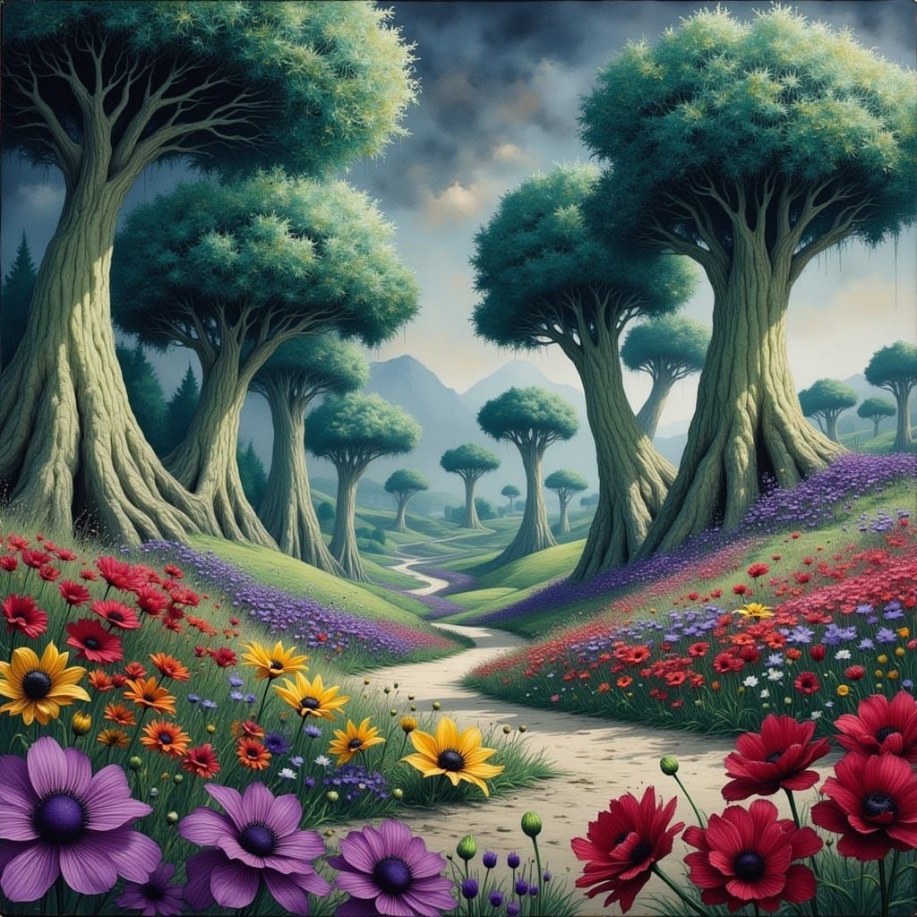 Ethereal Ancient Forest in Vibrant Colors