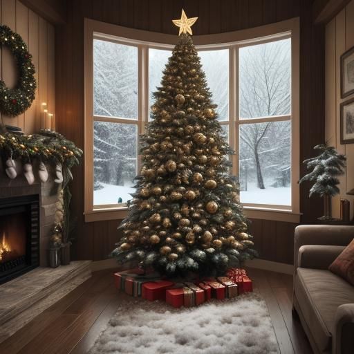 Festive Christmas Tree in Cozy Winter Window