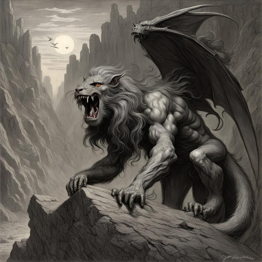Menacing Manticore in Dark Gothic Style
