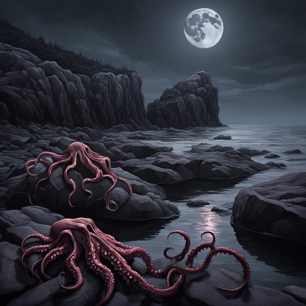 Dark, Sinister Tendrils Emerge from Moonlit Water