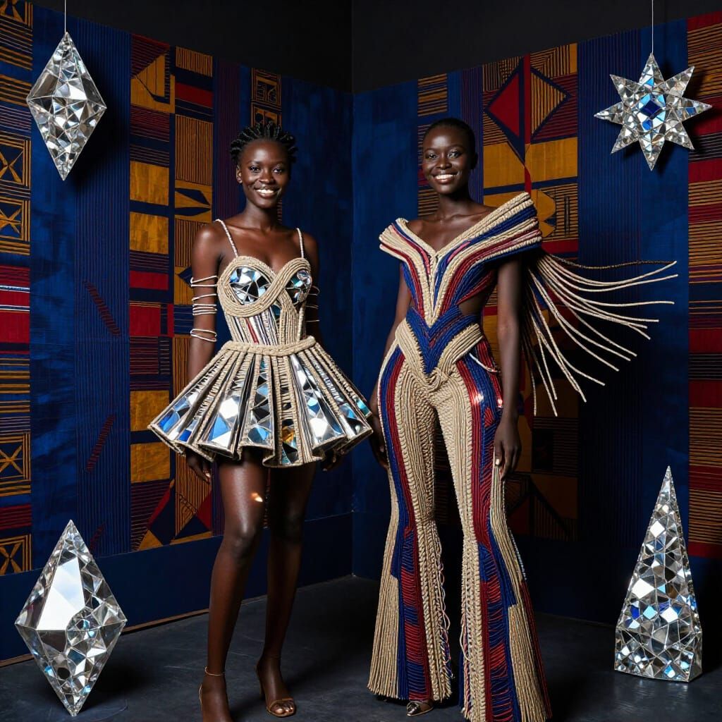 Photorealistic Portrait of Guinean Women in Textile Room