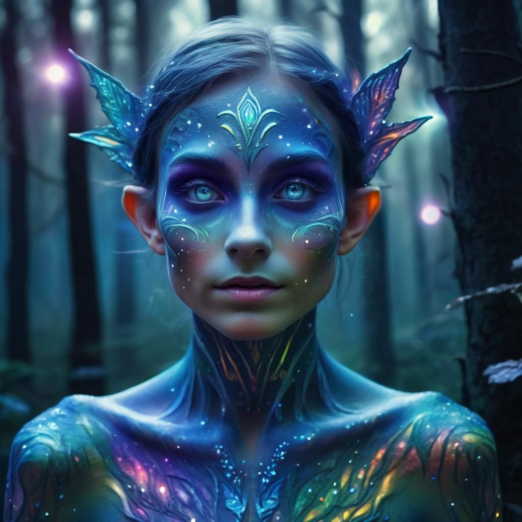 Psychedelic Elf in Mystical Forest, Surreal Art