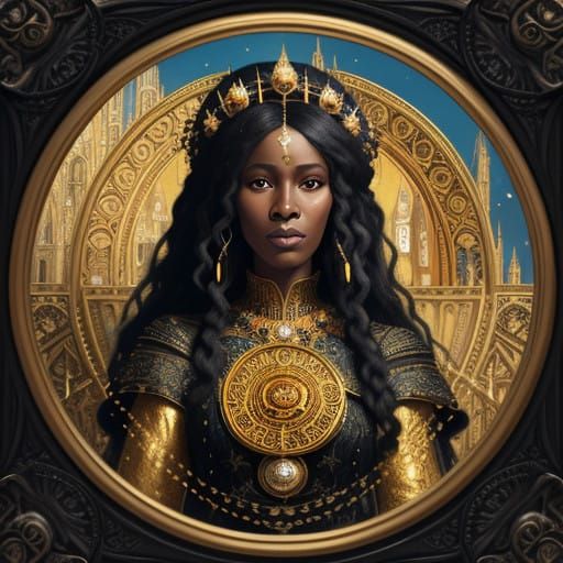 Goddess in Ornate Frame: Klimt-Inspired Portrait of Black Ma...