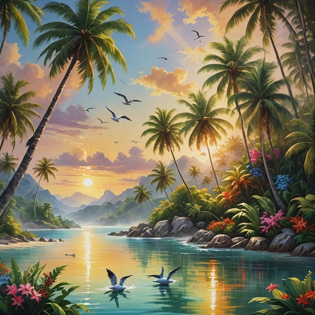 Tropical Island Utopia in Vivid Triadic Colors