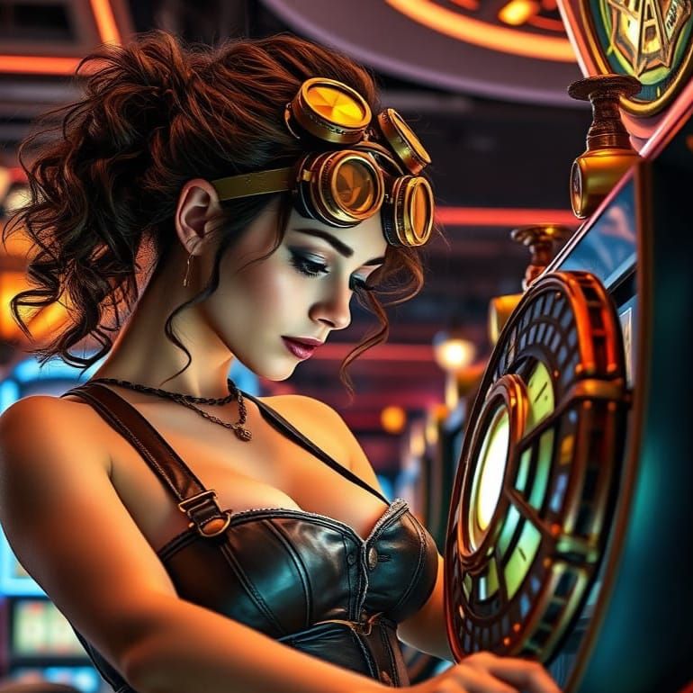 Steampunk Lady Gambles in a Futuristic Casino