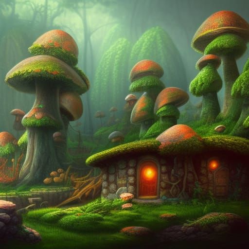 Fantastical Mushroom House Concept Art in Deep Color