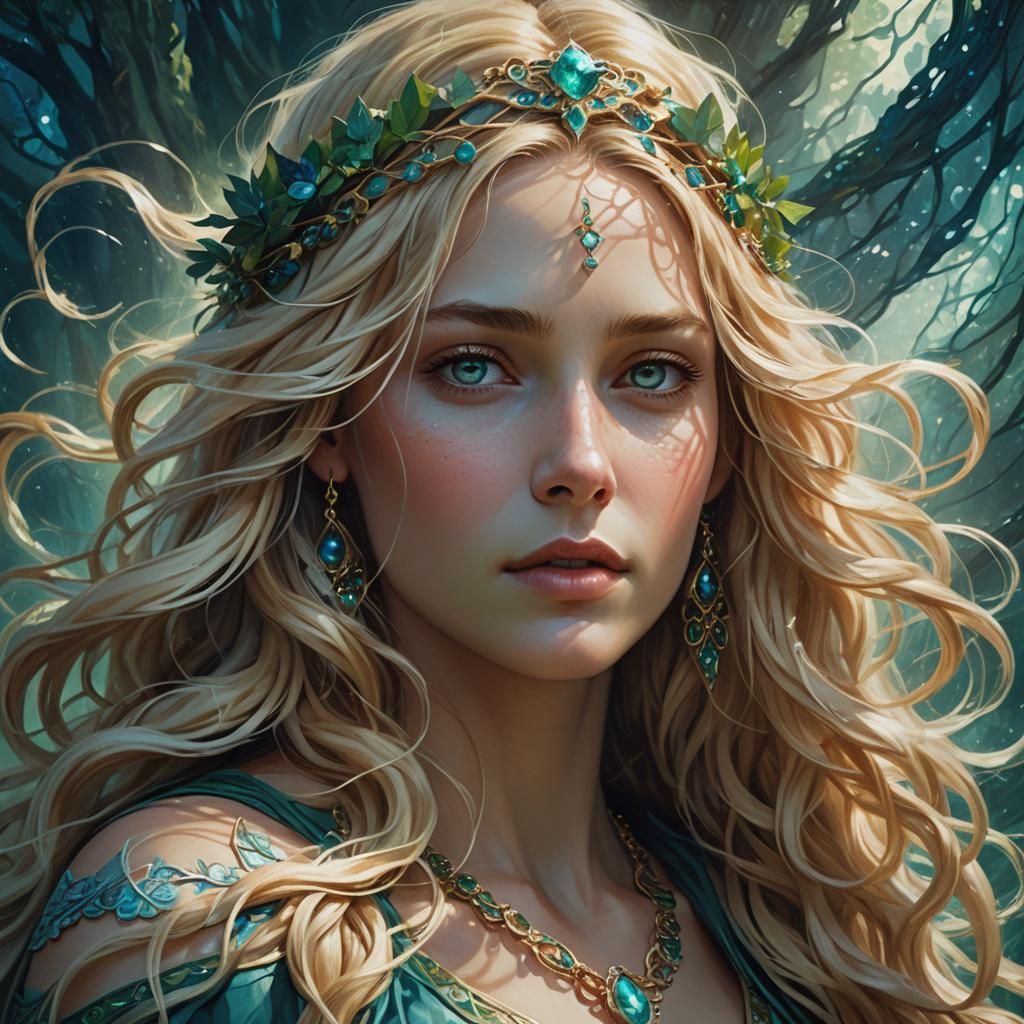 Enchanting Goddess with Pearlescent Necklace: Digital Matte ...