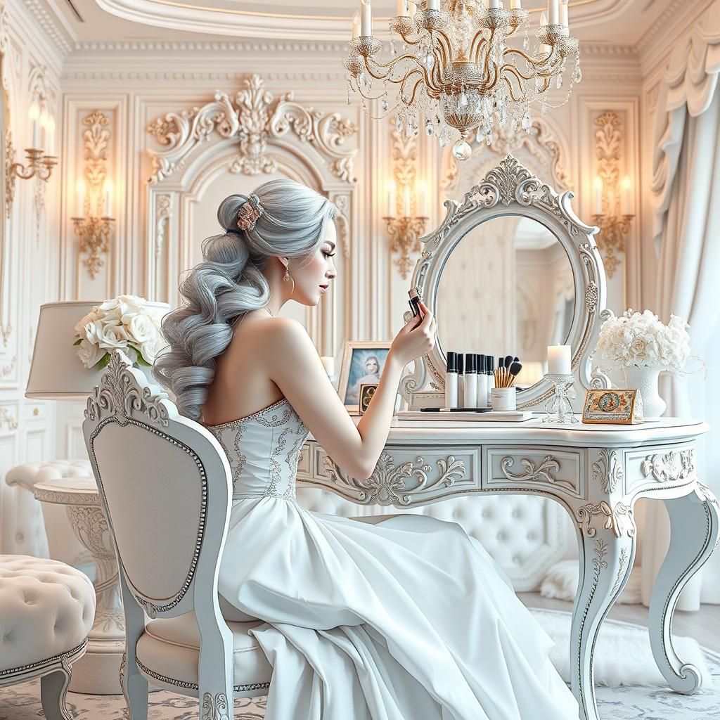 Woman's Glamorous Makeup Routine: Anime-Inspired Digital Art