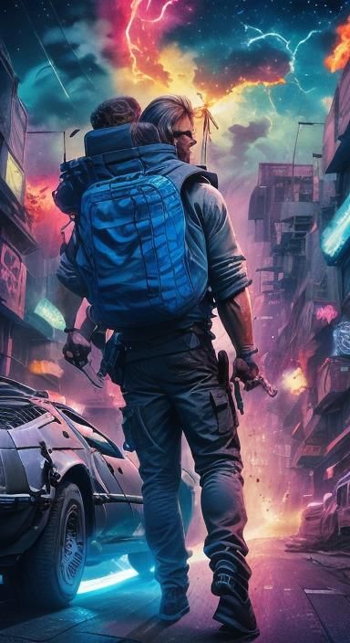 DeLorean in Space: Synthwave Digital Art