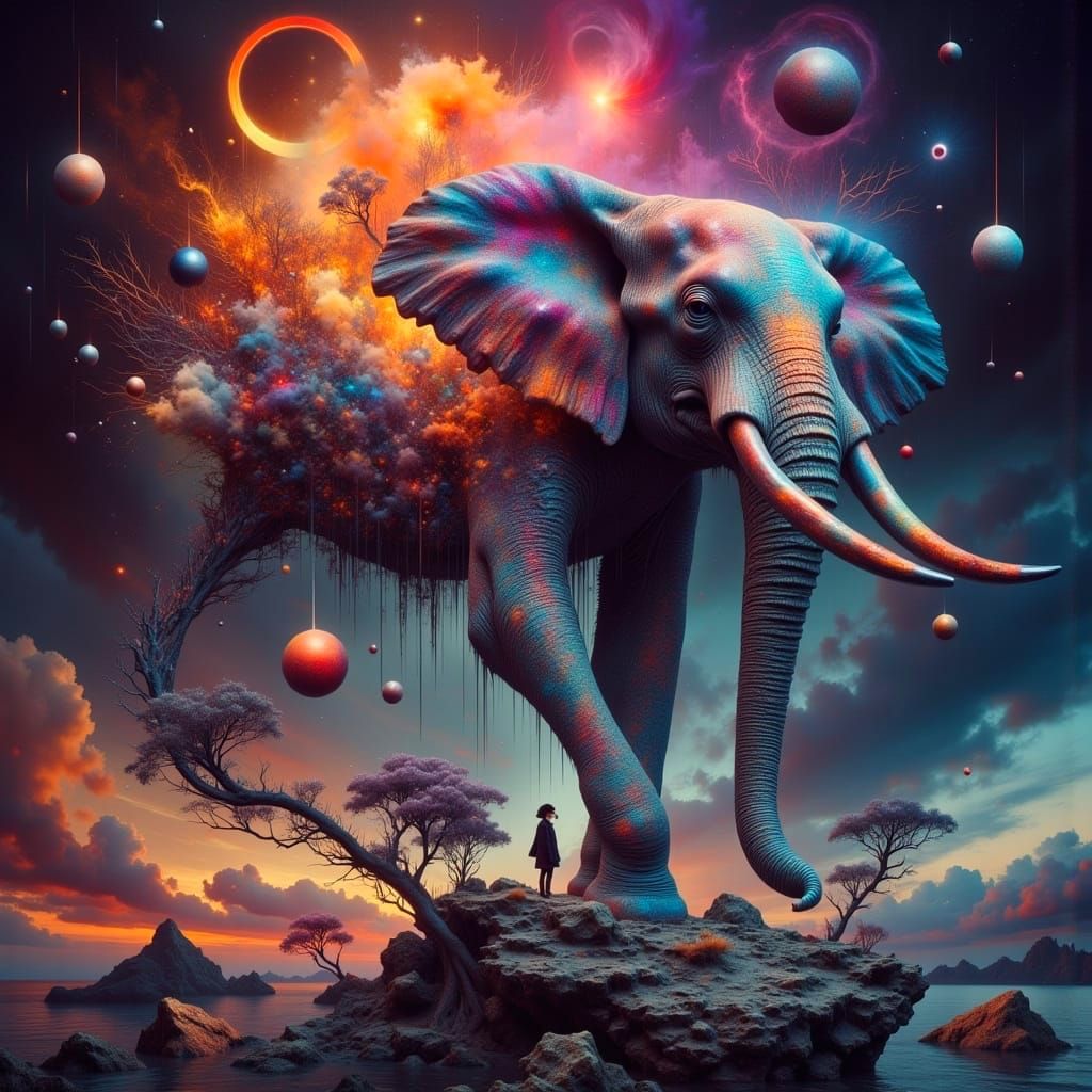 Surreal Elephant in Vibrant Dreamscapes