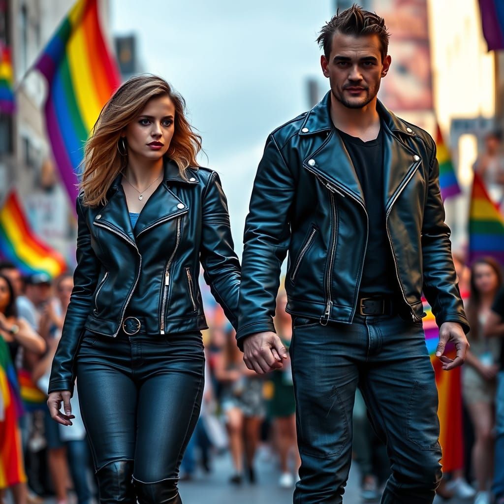 Proud Lesbian Couple at Vibrant Pride Celebration