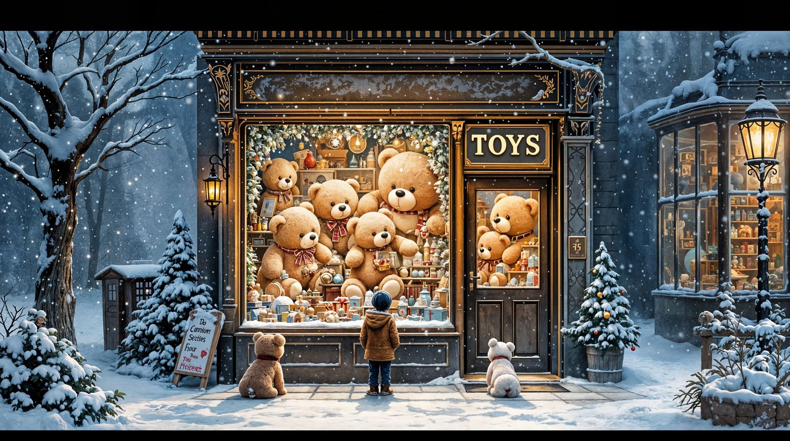 Winter Wonderland Toy Shop Scene in Whimsical Miniature Styl...