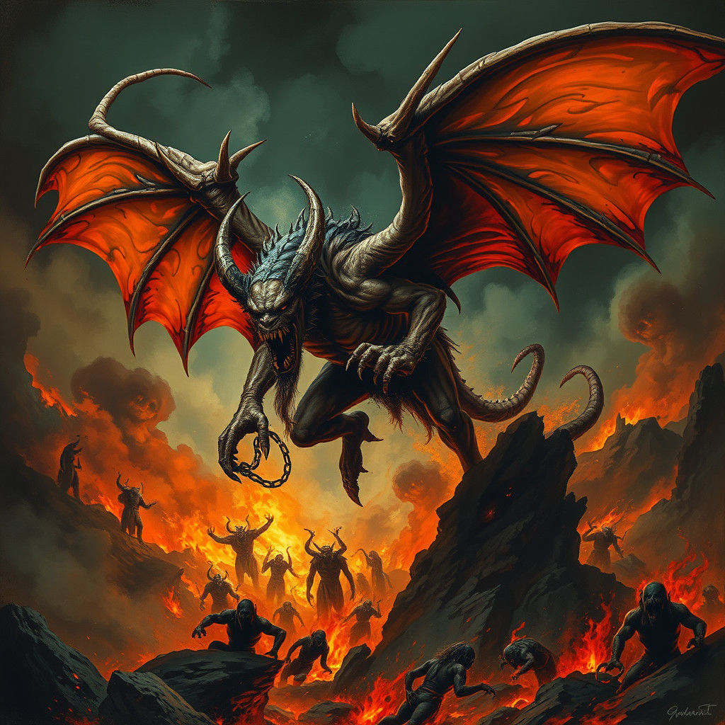 Ogre Demon Escapes Hell in Gothic Surrealism Style