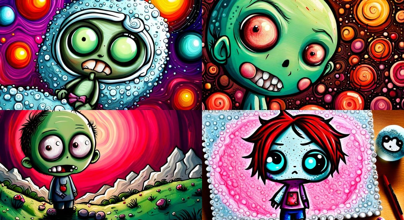 Kind Hearted Chibi Zombie in Acrylic Bubble Wrap Art