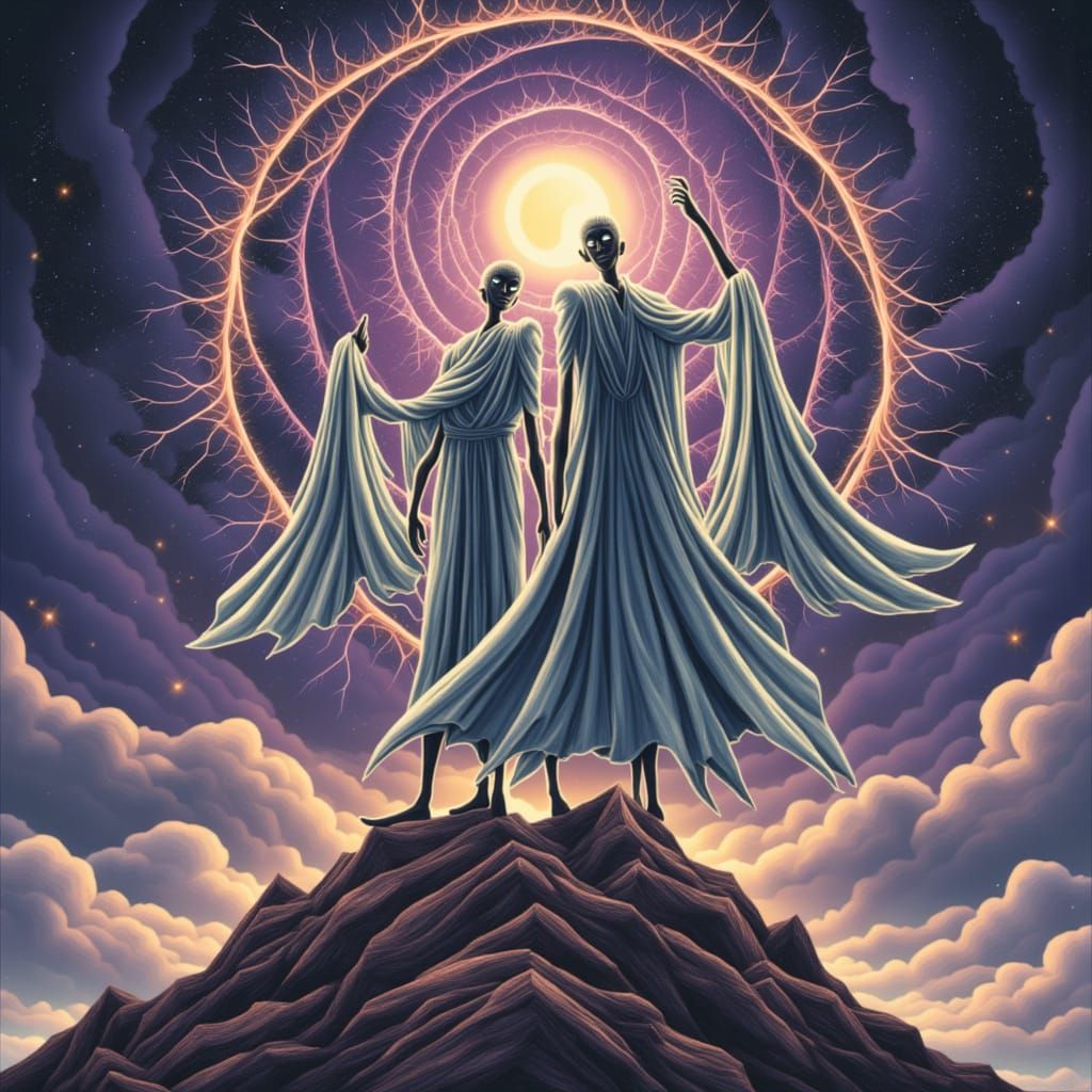 Cosmic Guardians of Earth's Lattice in Futuristic Landscape