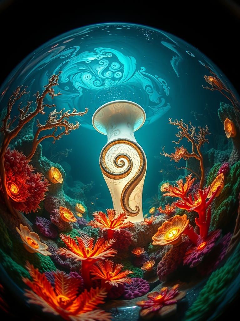 Underwater Kintsugi Vase in Surrealist Style