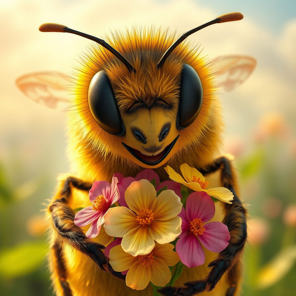 Cheerful Bee Basks in Vibrant Floral Delight in Cinematic St...