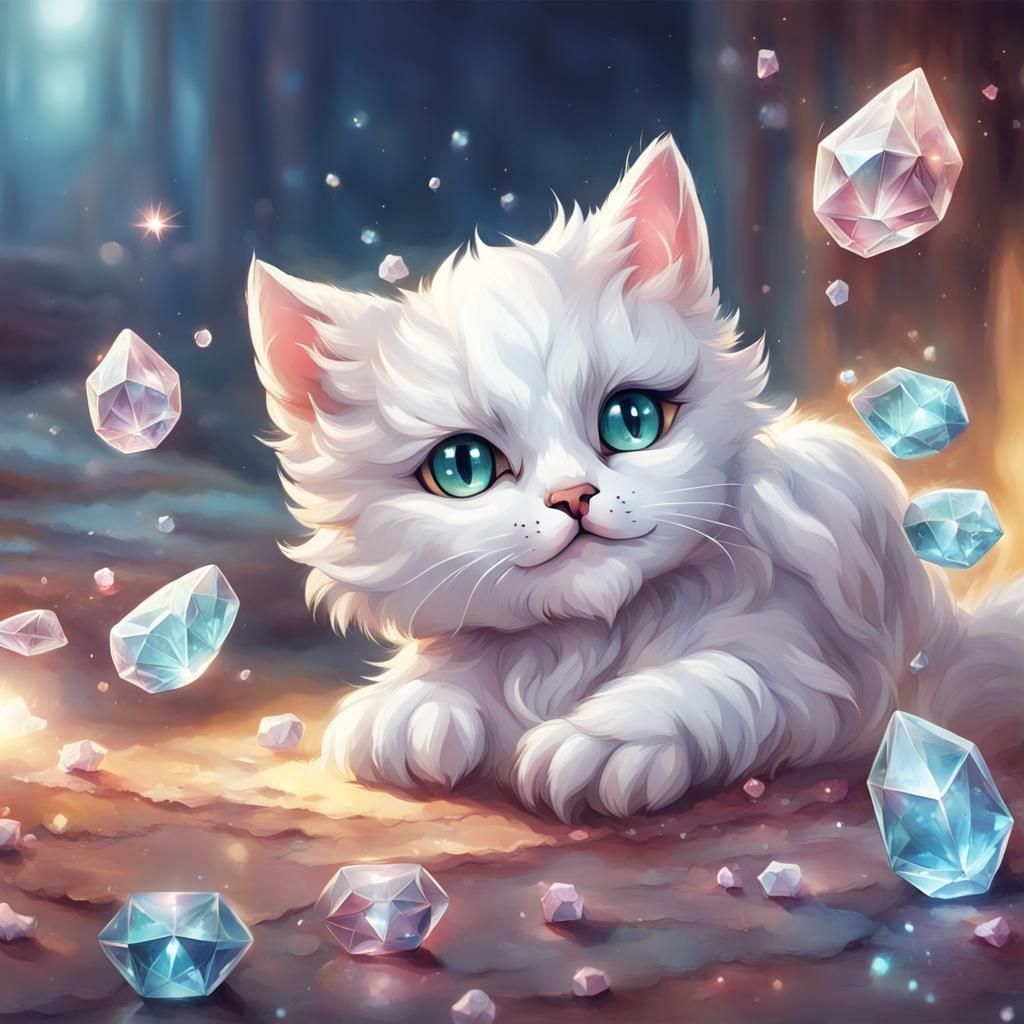 Enchanting Crystal Cat in Fantasy Setting