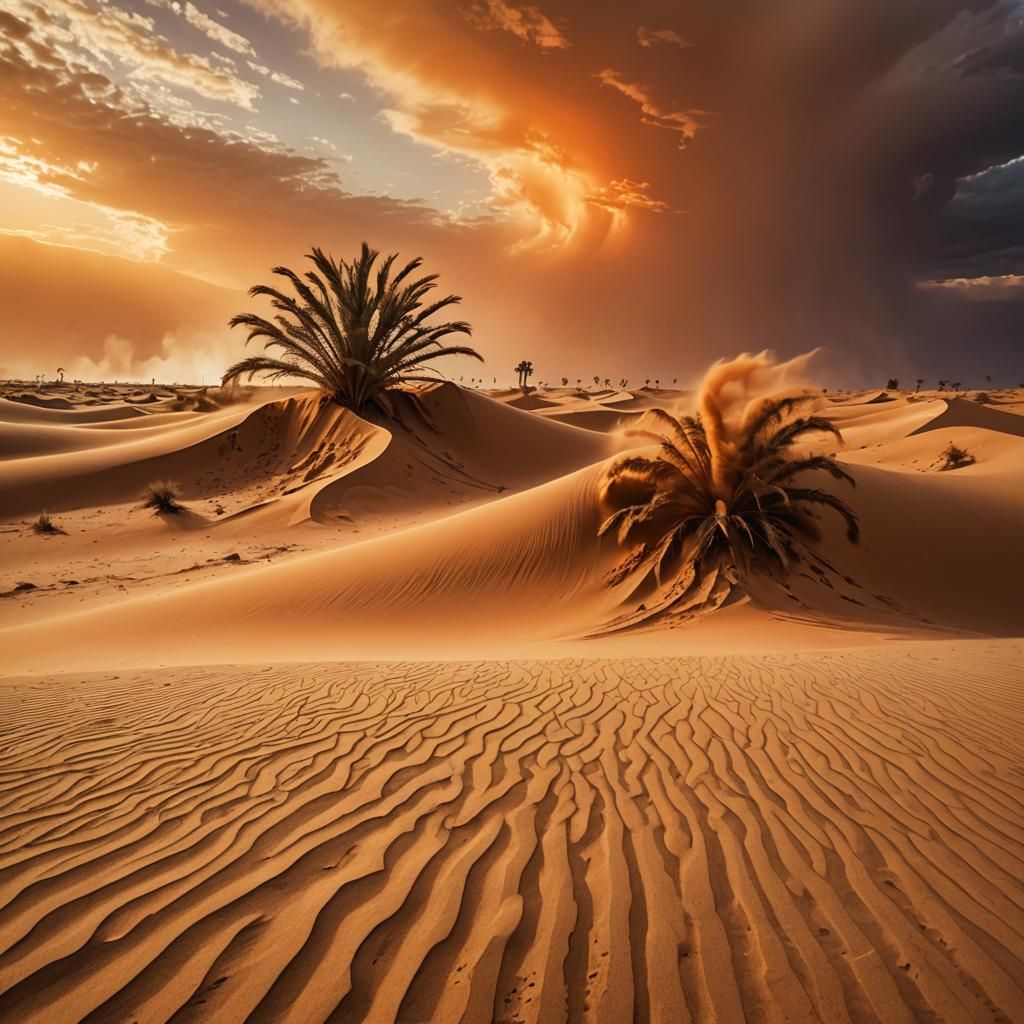 Sandstorm Ravages Desert in Abstract Expressionism