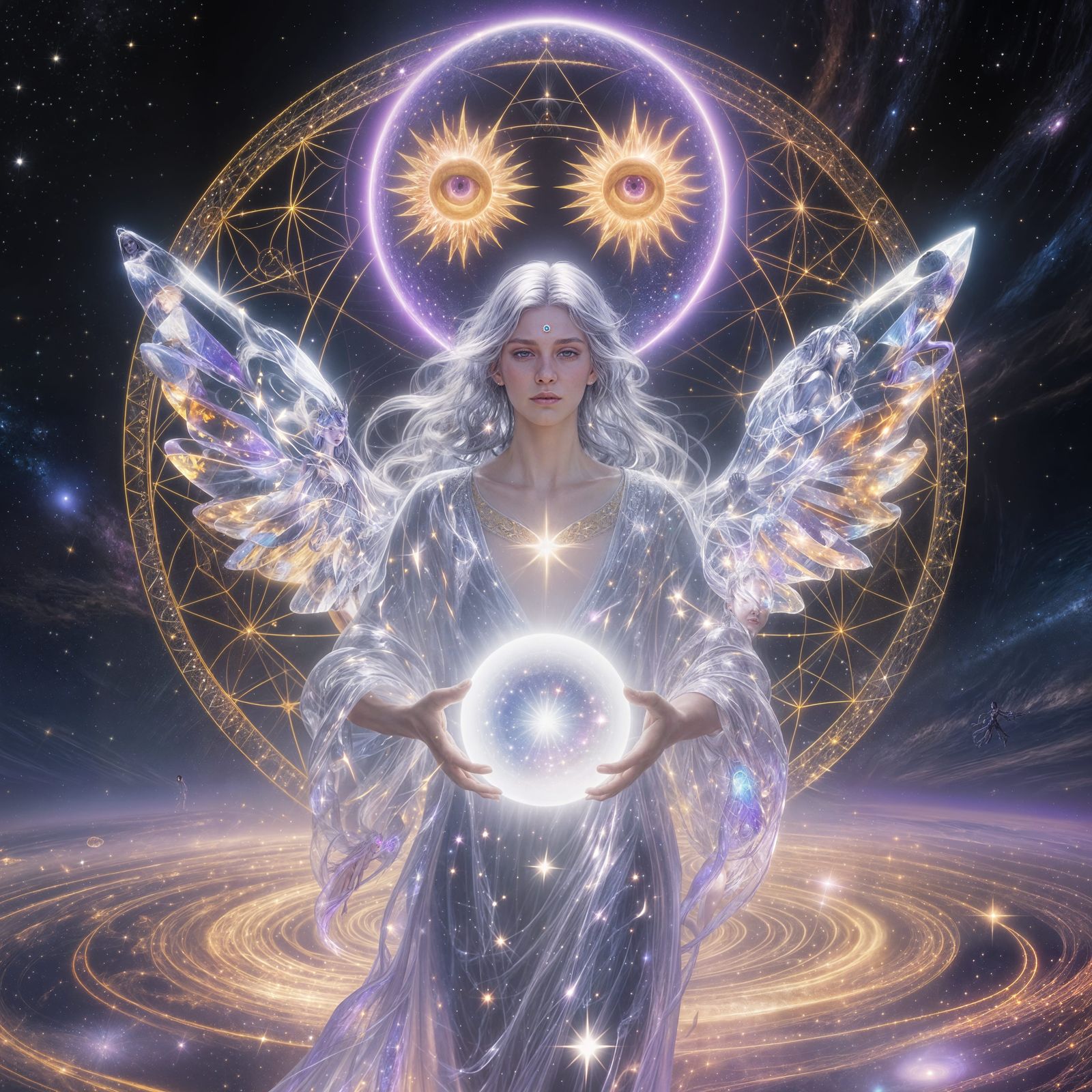 Ethereal Cosmic Goddess Barbelo with Crystalline Wings