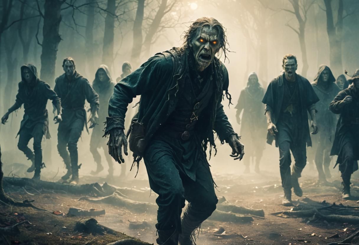 Undead Puritan Sorcerers in Haunted Forest