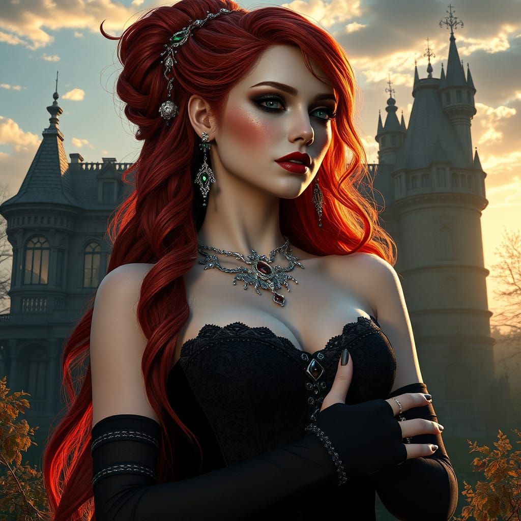 Ethereal Goddess in Velvet Corset and Emerald Jewels