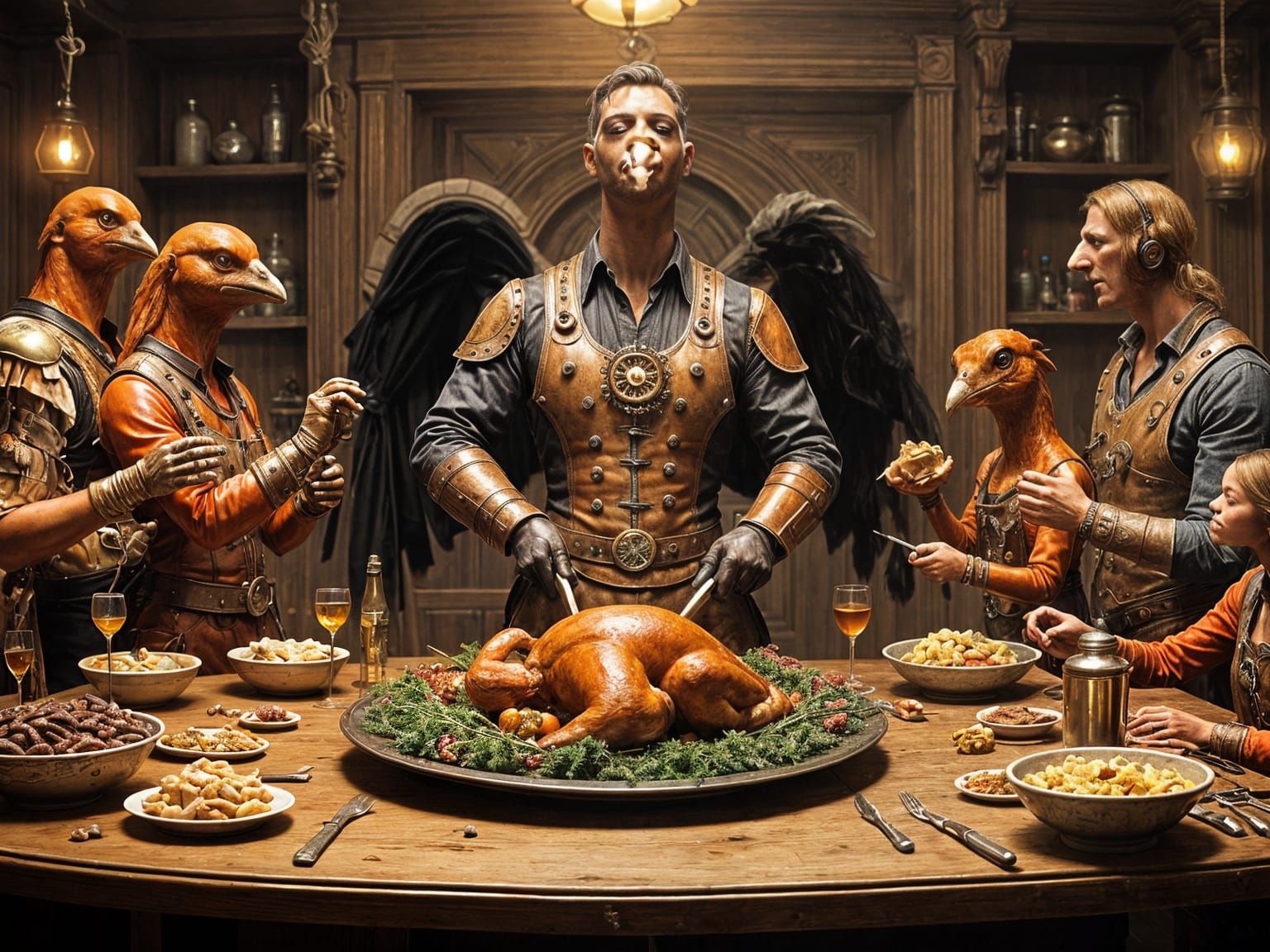 Steampunk Turkey Family Thanksgiving Feast