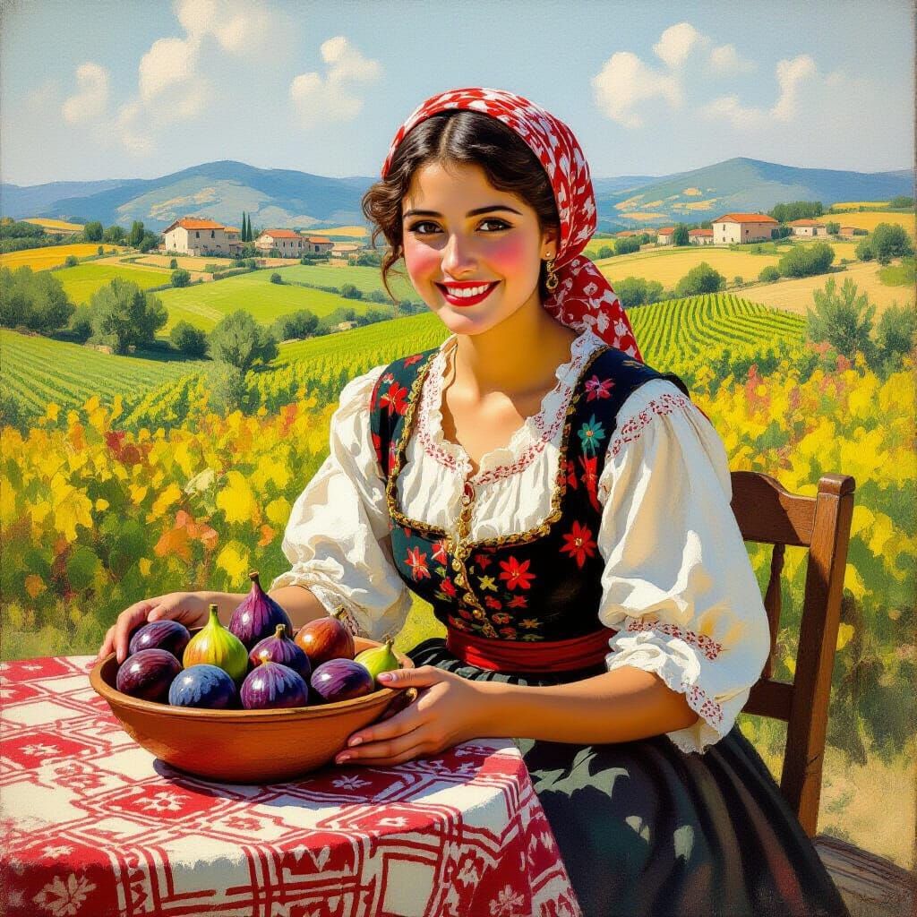 Calabrian Woman with Figs: Impressionistic Vintage Travel Ar...