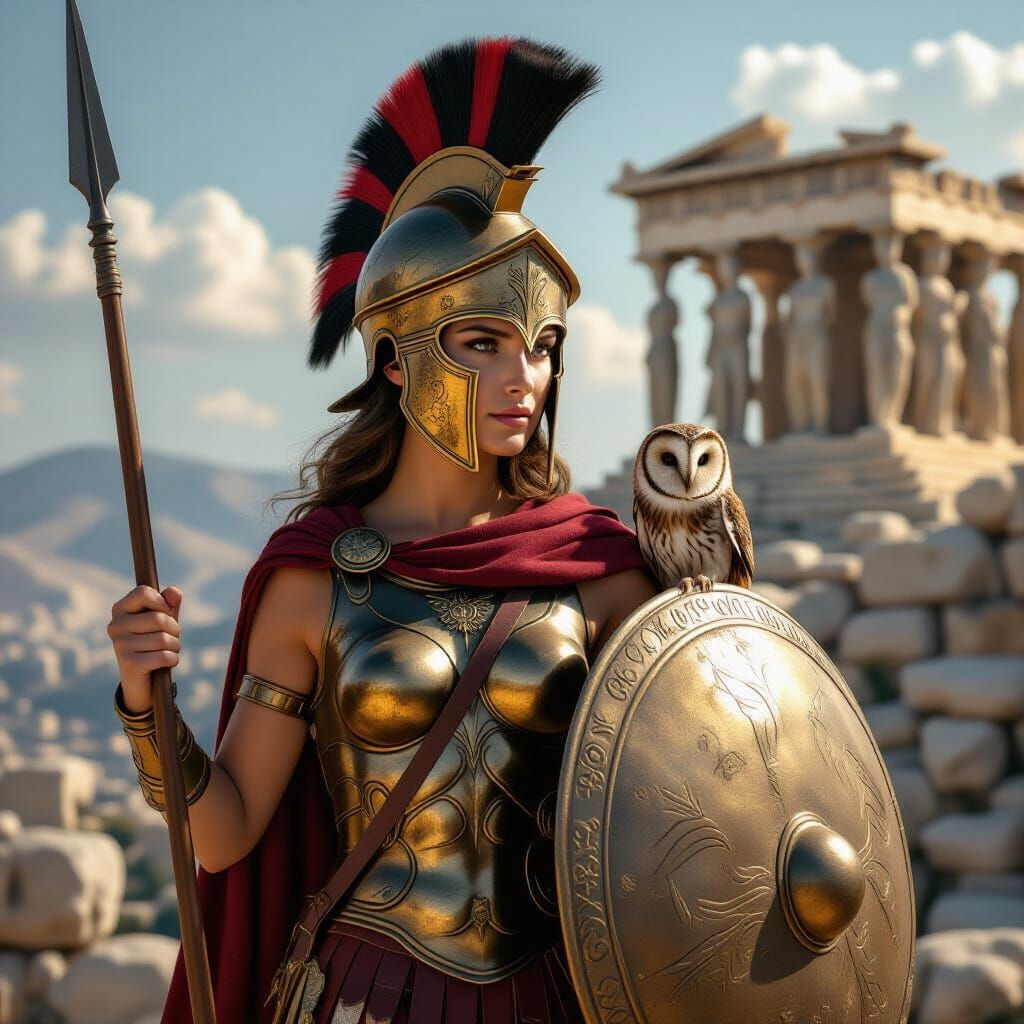 Athena, Warrior Goddess, in Photorealistic Style