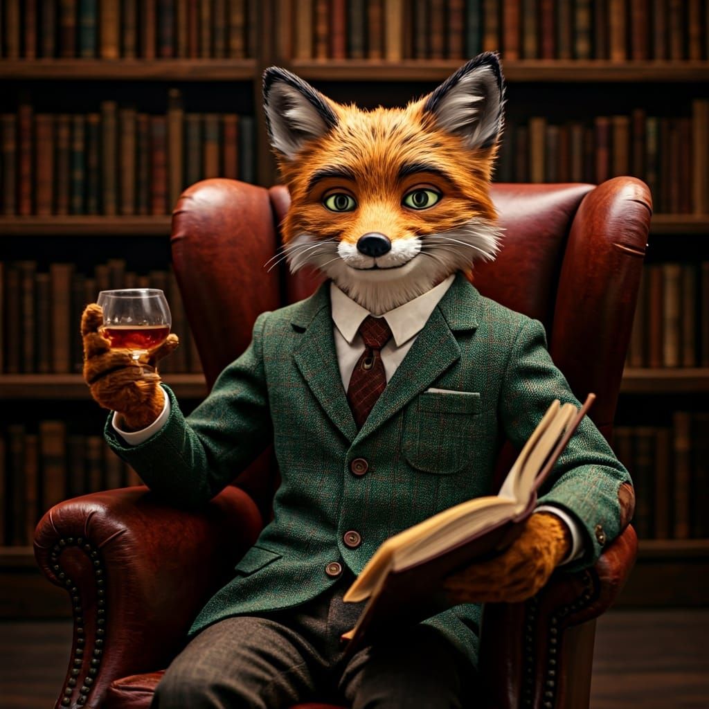 Sophisticated Mr. Fox in Cozy Library