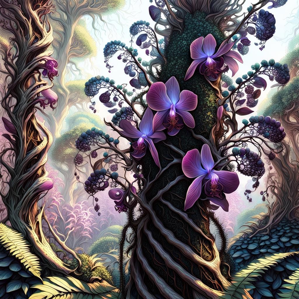 Dryads in Fractal Orchid Treehouse: Abstract Realism