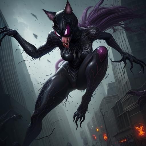Spider-Gwen Venom Werewolf City Destruction: Fantasy Art