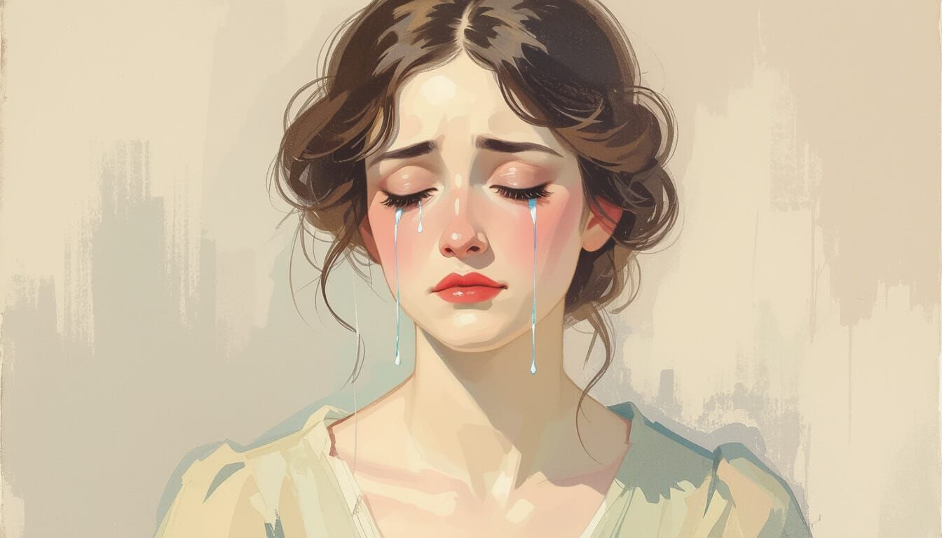 Emotional Pastel Painting of a Crying Woman
