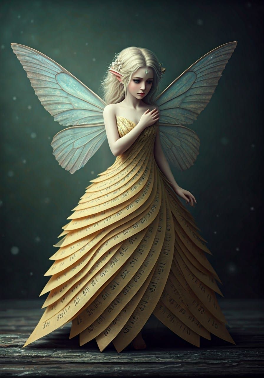 Fairy in Vintage Calendar Gown, Ephemeral Beauty Reigns