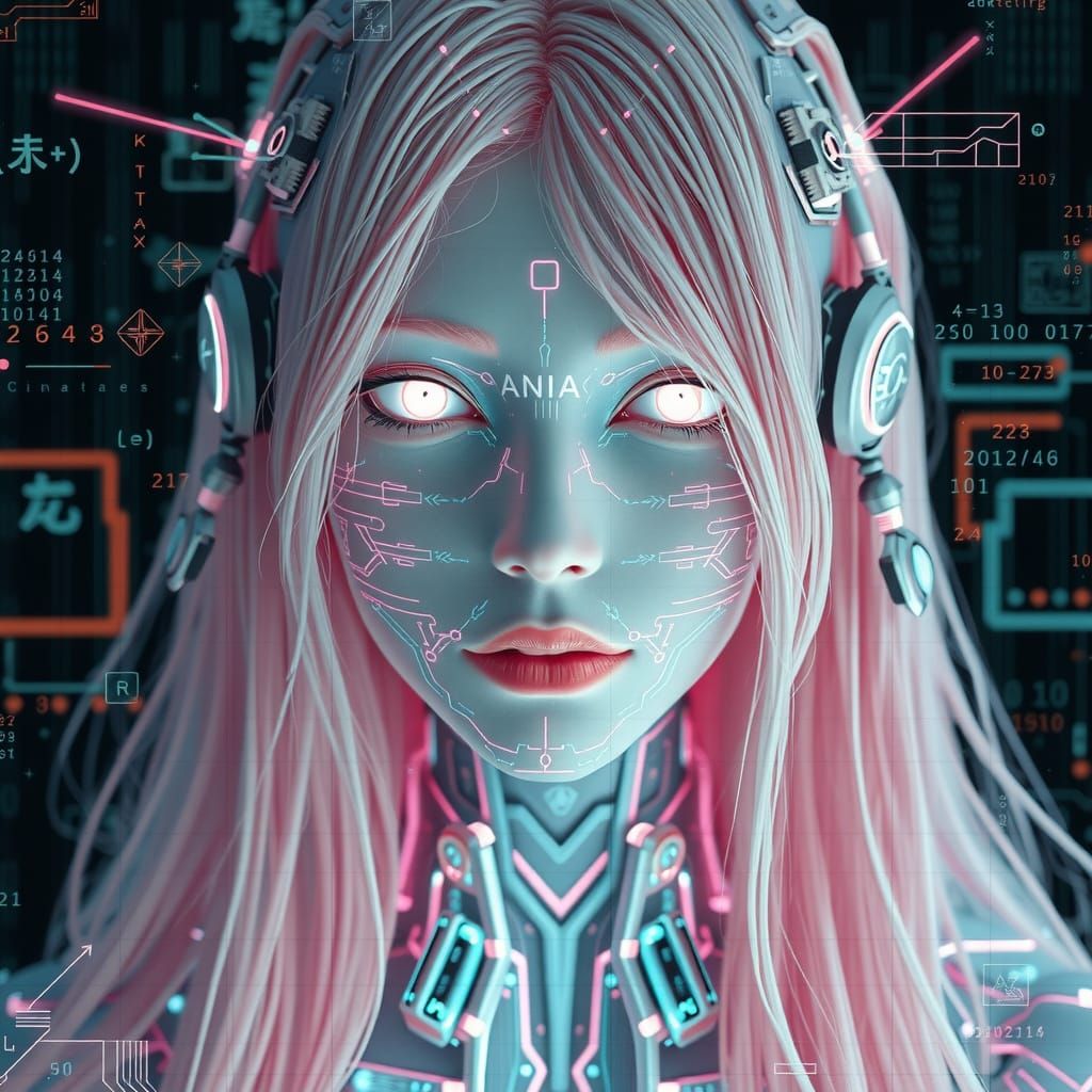 Android Siren in Glitch Circuitry Style