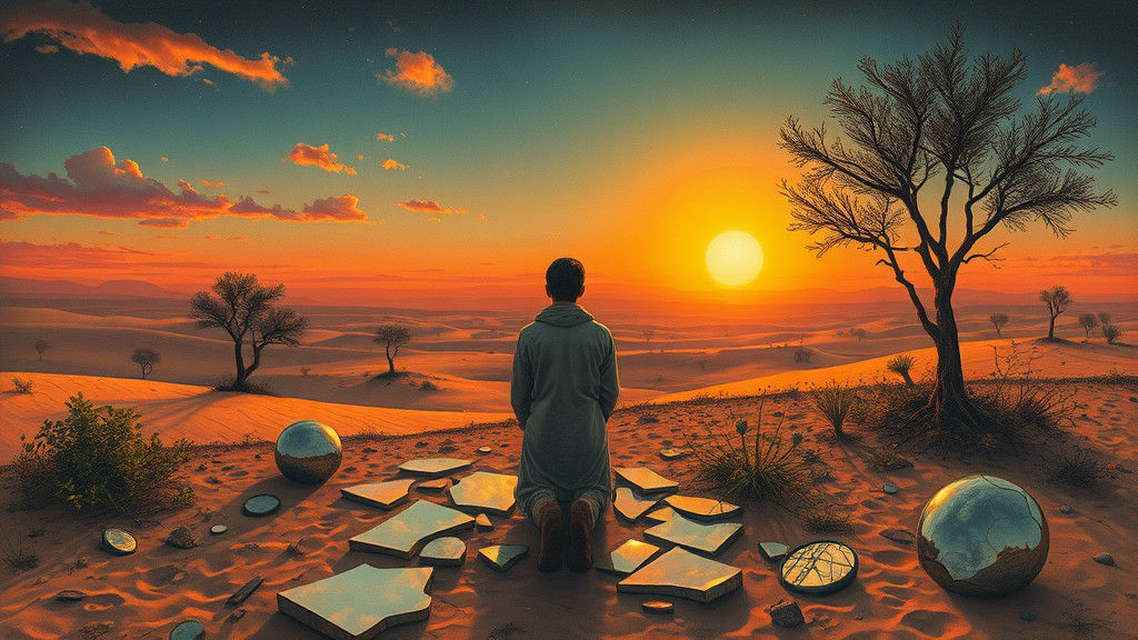 Surreal Desert Forest Drawing with Folklore Elements