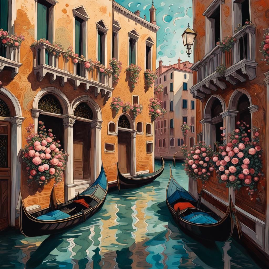 Venice Palace Room in Gouache with Bioluminescence