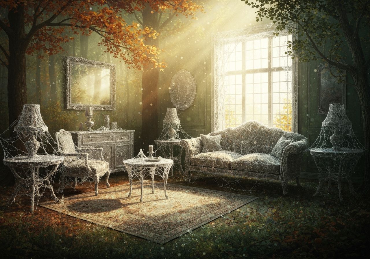 Victorian Spider Web Living Room Blends into Autumn Forest