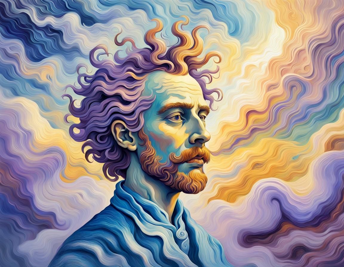 Celestial Being Emerges from Swirling Clouds