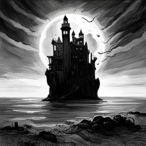 Zombie Island Under Bleeding Moon, Horror Art