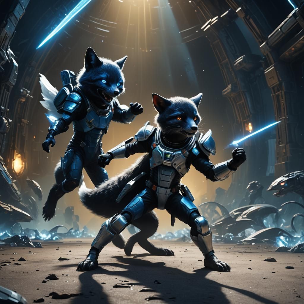 Fox Battles Winged Mouse in Matte Painting Style