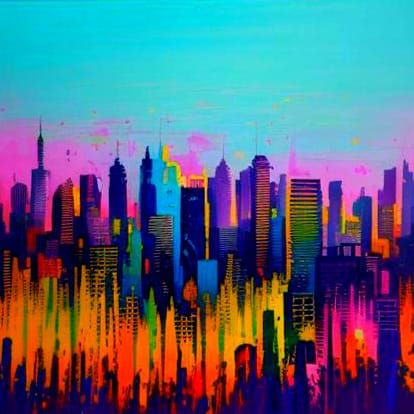 New Delhi Cityscape: Oil Painting in Warhol Style