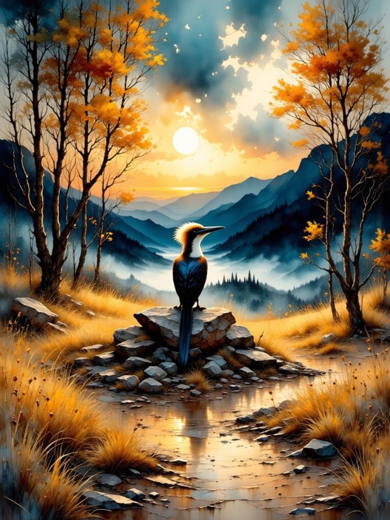 Bronze Kookaburra Overlooking Misty Valley, Dadaism Apotheos...