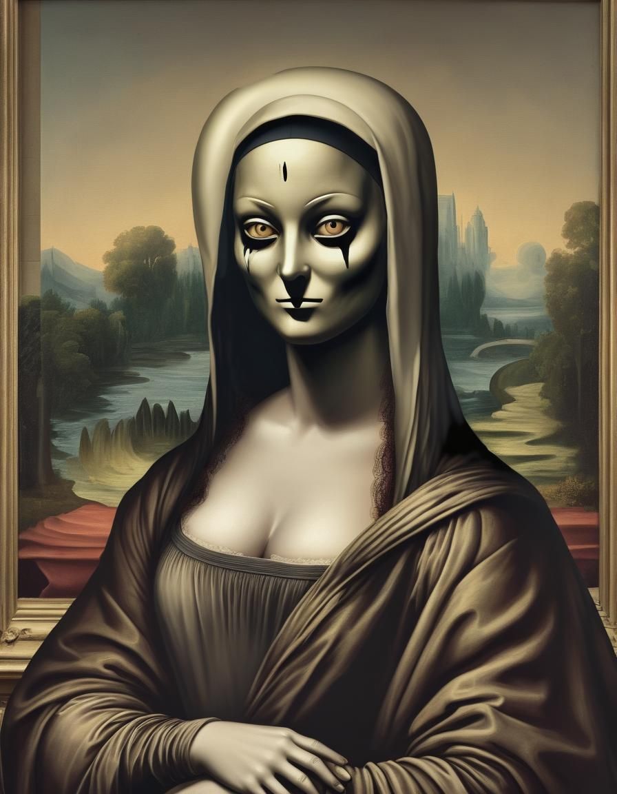 Do a mashup of Ghostface with Monas Lisa by Leonardo Da Vinc...