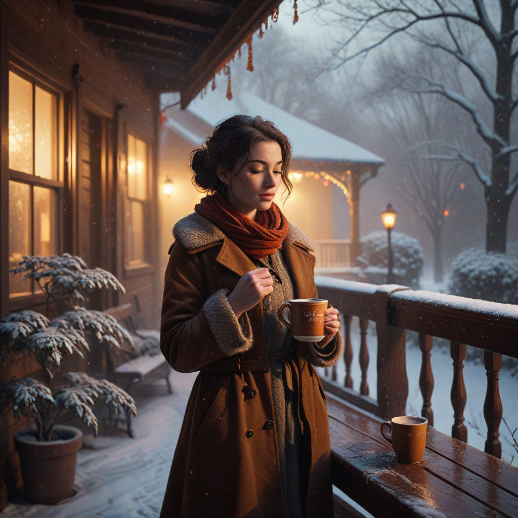 Warm Winter Moment on a Snowy Porch