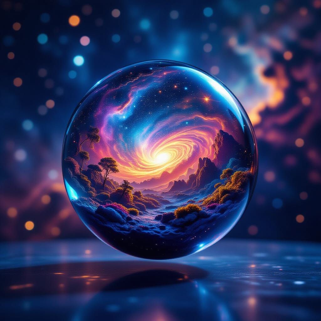 Alien Biosphere Diorama Inside Glass Orb