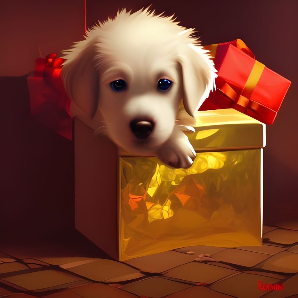 Puppy Surprise: Christmas Gift Concept Art