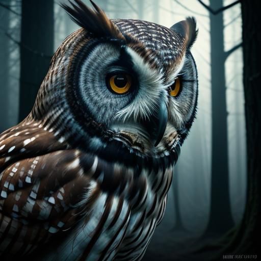Owl in Mysterious Forest: Cinematic Realism