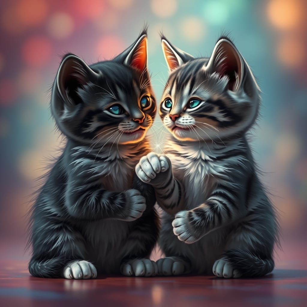 Whimsical Kitten Duo in Hyperrealistic Style