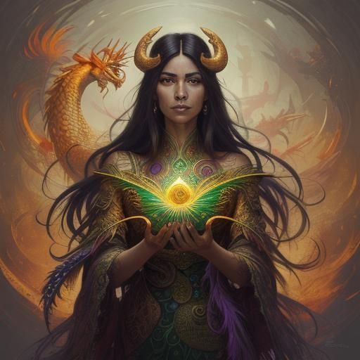 Dragon Peacock Woman in Abstract Expressionism Style